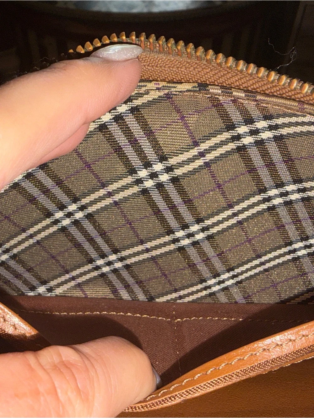 Brown Leather Zip Wallet Clutch - Burberry Style